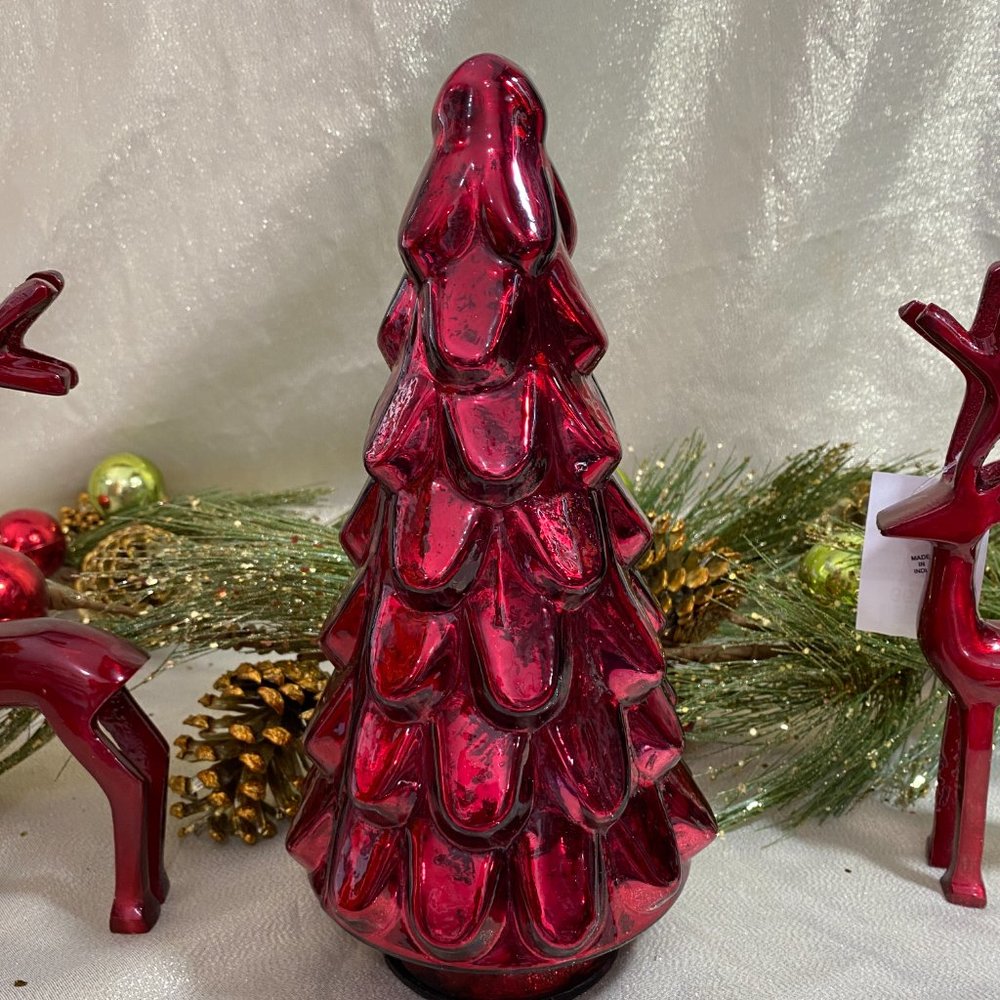 RED BLOWN MERCURY GLASS Holiday CHRISTMAS TREE